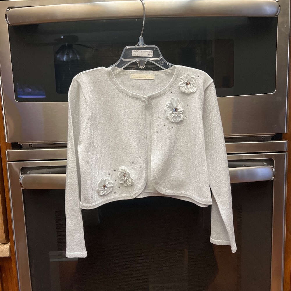 Very Pretty Girls Sz. 6 Silver Metallic Knit Cardigan Sweater.